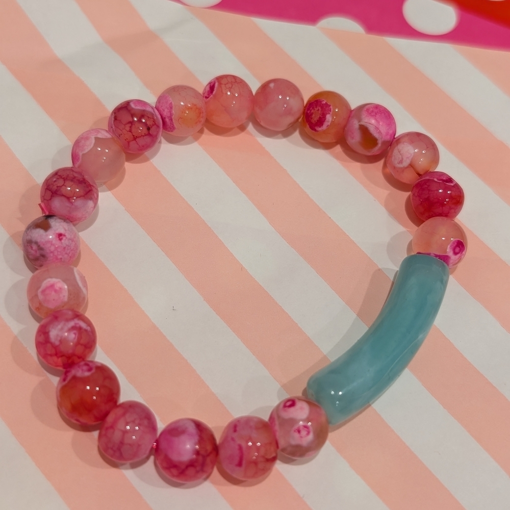 Pink and Blue Beaded Bracelet